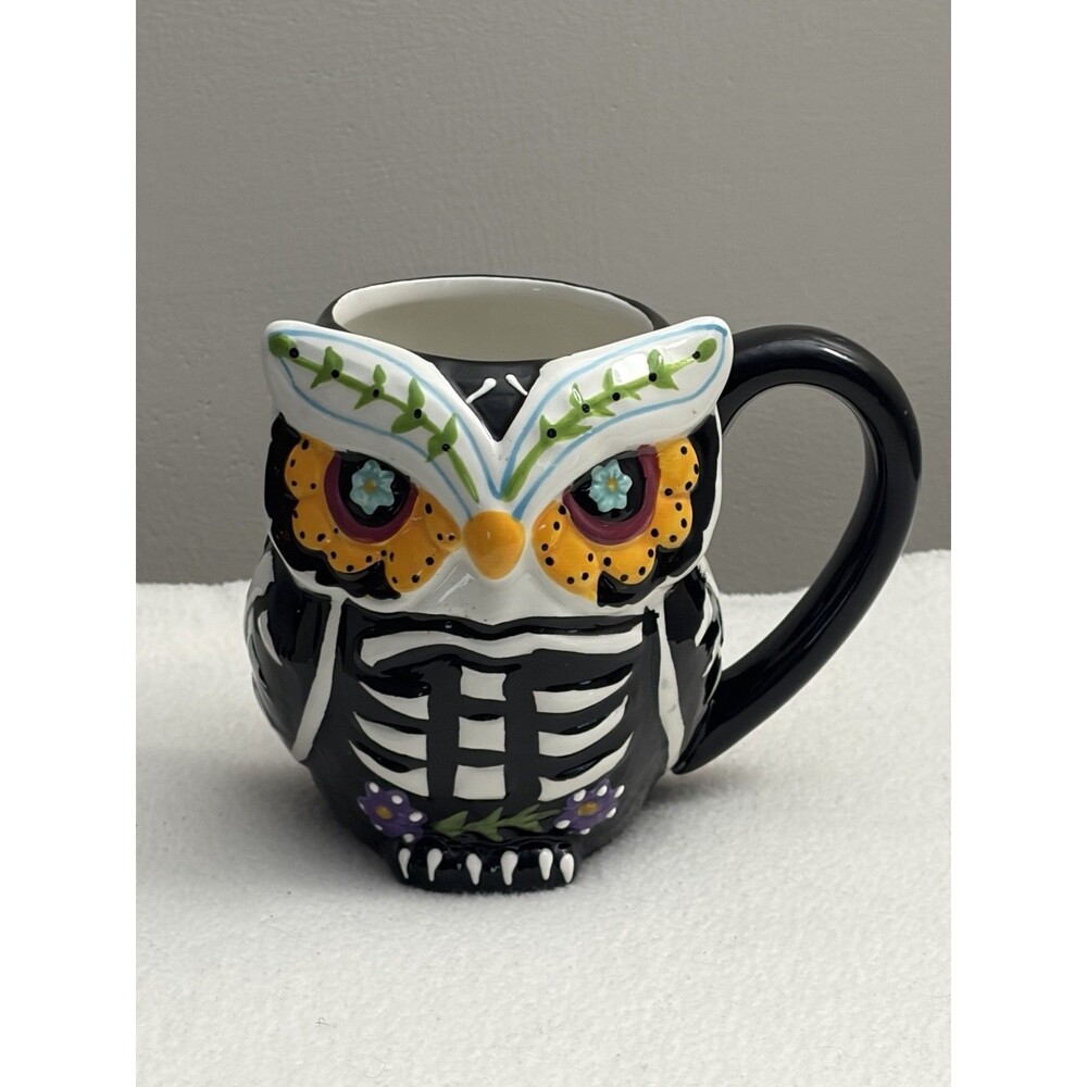Eli + Ana Owl Mug 20 Oz Day Of The Dead Sugar Skull Halloween Skeleton 3D
